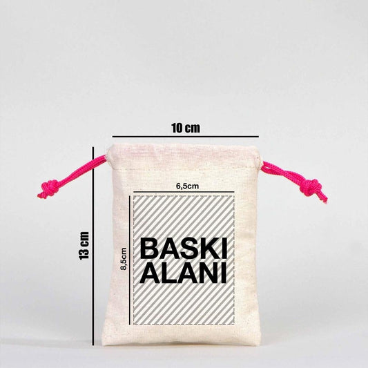 Bez Kese 10x13 cm - Renkli İp - Fuşya (Özelleştirilebilir) - istecanta.com