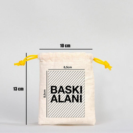 Bez Kese 10x13 cm - Renkli İp - Sarı (Özelleştirilebilir) - istecanta.com