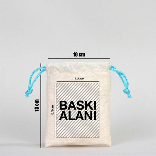 Bez Kese 10x13 cm - Renkli İp - Turkuaz(Özelleştirilebilir) - istecanta.com