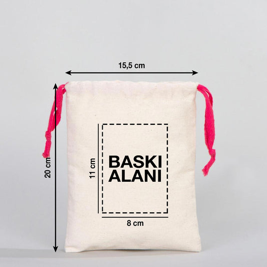 Bez Kese 15,5x20 cm - Renkli İp - Fuşya (Özelleştirilebilir) - istecanta.com