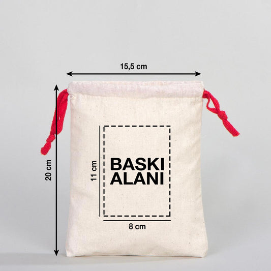 Bez Kese 15,5x20 cm - Renkli İp - Kırmızı (Özelleştirilebilir) - istecanta.com