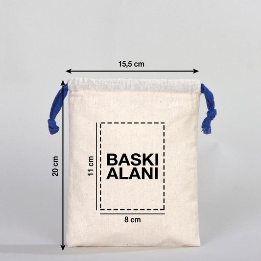 Bez Kese 15,5x20 cm - Renkli İp - Lacivert (Özelleştirilebilir) - istecanta.com