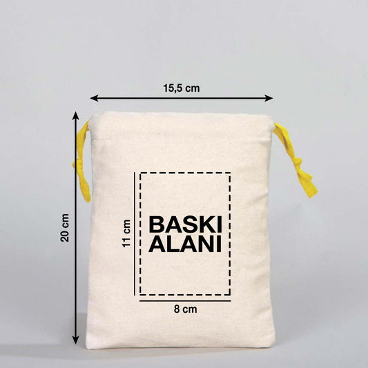 Bez Kese 15,5x20 cm - Renkli İp - Sarı (Özelleştirilebilir) - istecanta.com