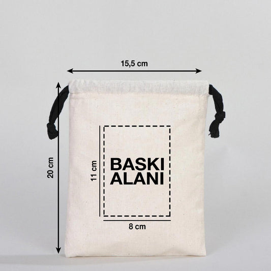 Bez Kese 15,5x20 cm - Renkli İp - Siyah (Özelleştirilebilir) - istecanta.com