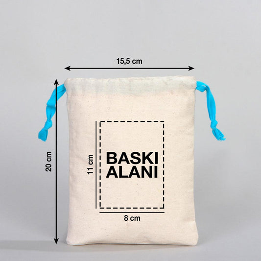 Bez Kese 15,5x20 cm - Renkli İp - Turkuaz (Özelleştirilebilir) - istecanta.com