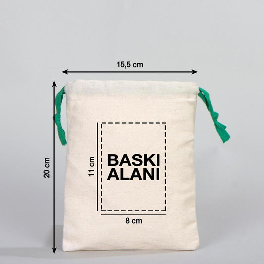 Bez Kese 15,5x20 cm - Renkli İp - Yeşil (Özelleştirilebilir) - istecanta.com