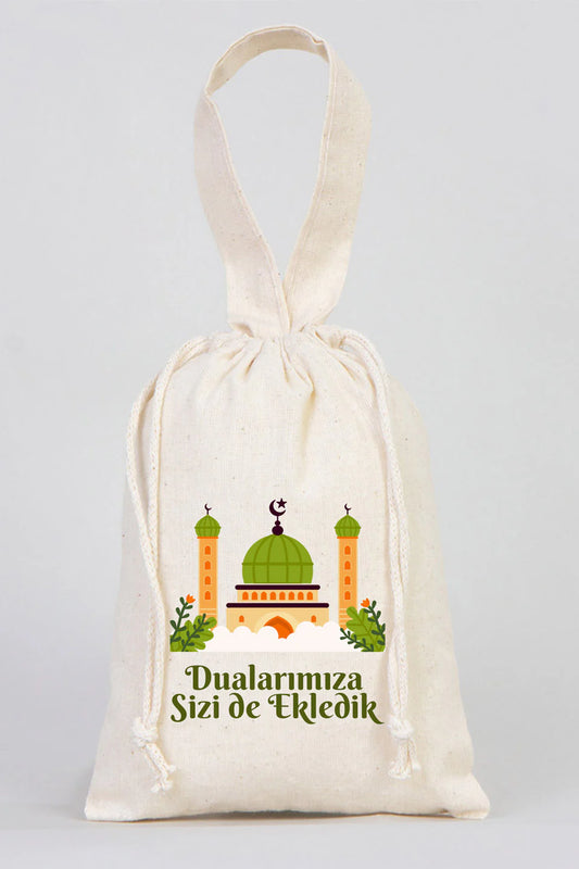 Hac ve Umre Hediyelik Ham Bez Çanta | 15x20 cm Kabe-i Muazzama’dan Selam ve D... - detay görünüm