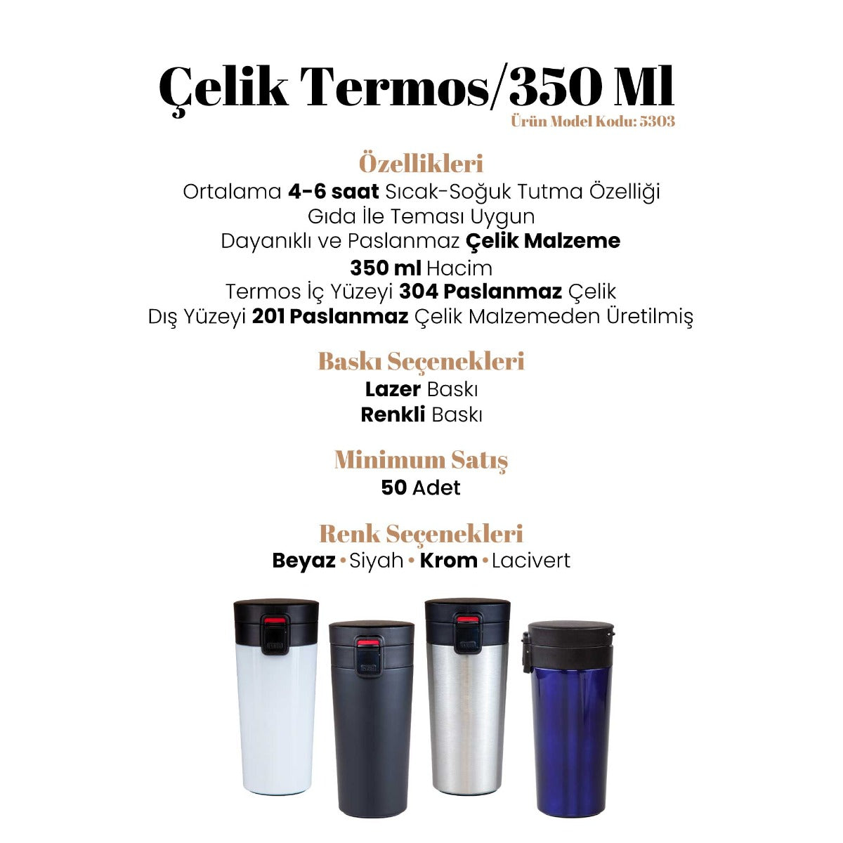 Çelik Kupa / 350 Ml - 5303 - istecanta.com