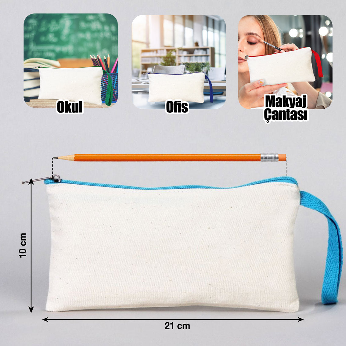 Bez Kalemlik Renkli Fermuar Turkuaz - Özelleştirilebilir - istecanta.com