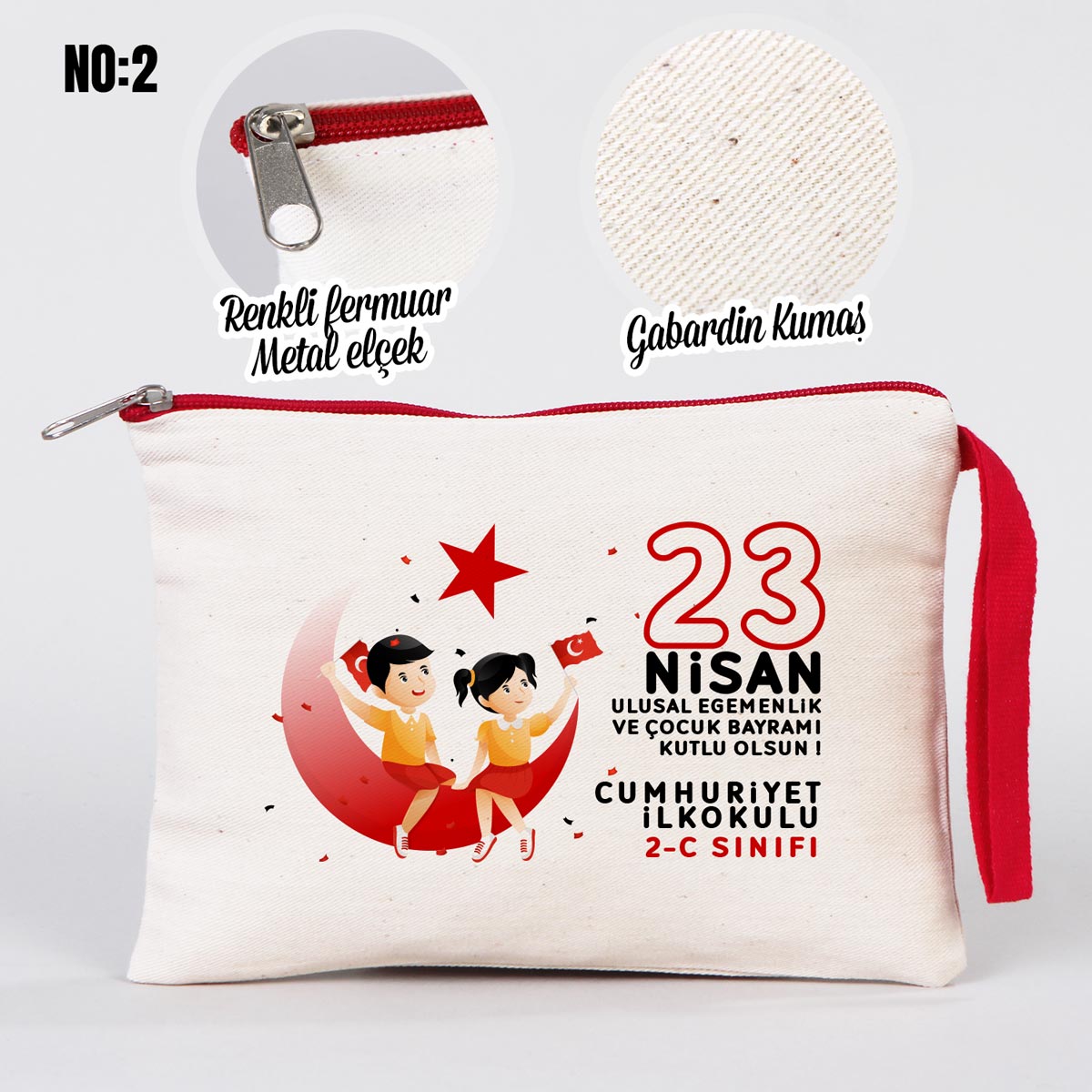 23 Nisan Renkli Fermuarlı Clutch Kalemlik 21x15 cm (Özelleştirilebilir) - istecanta.com