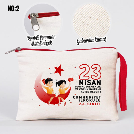 23 Nisan Renkli Fermuarlı Clutch Kalemlik 21x15 cm (Özelleştirilebilir) - istecanta.com