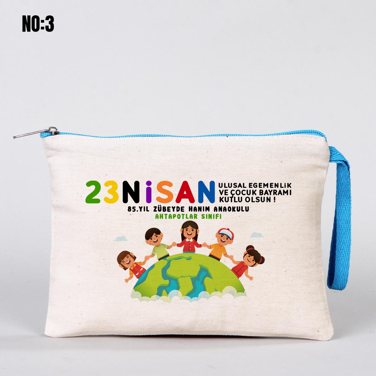 23 Nisan Renkli Fermuarlı Clutch Kalemlik 21x15 cm (Özelleştirilebilir) - istecanta.com
