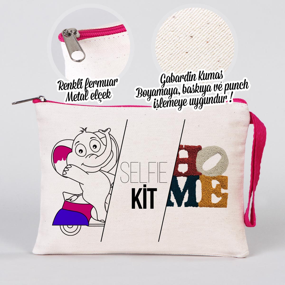 Clutch 21x15 cm Fuşya Fermuar (Özelleştirilebilir) - istecanta.com