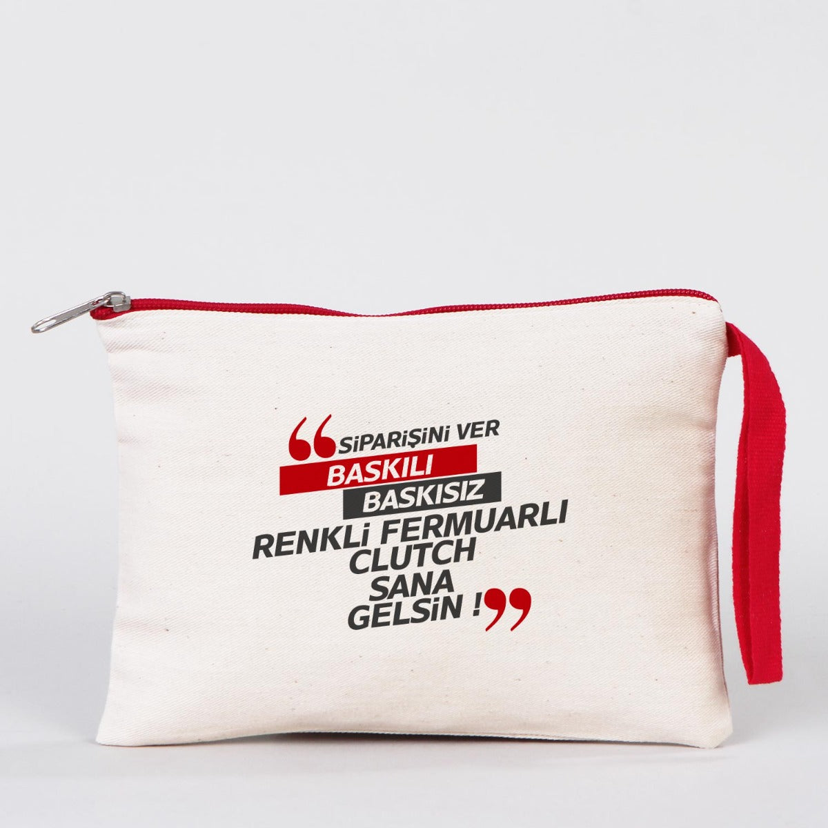 Clutch 21x15 cm Kırmızı Fermuar (Özelleştirilebilir) - istecanta.com