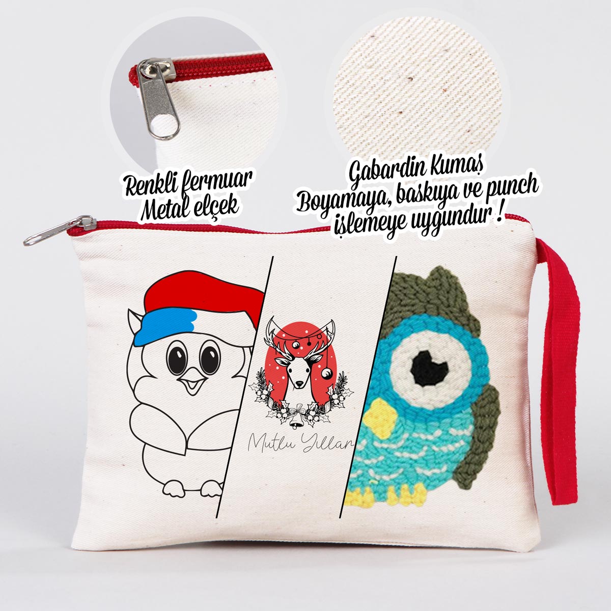 Clutch 21x15 cm Kırmızı Fermuar (Özelleştirilebilir) - istecanta.com