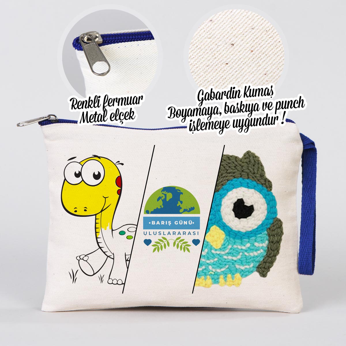 Clutch 21x15 cm Saks Mavi Fermuar (Özelleştirilebilir) - istecanta.com
