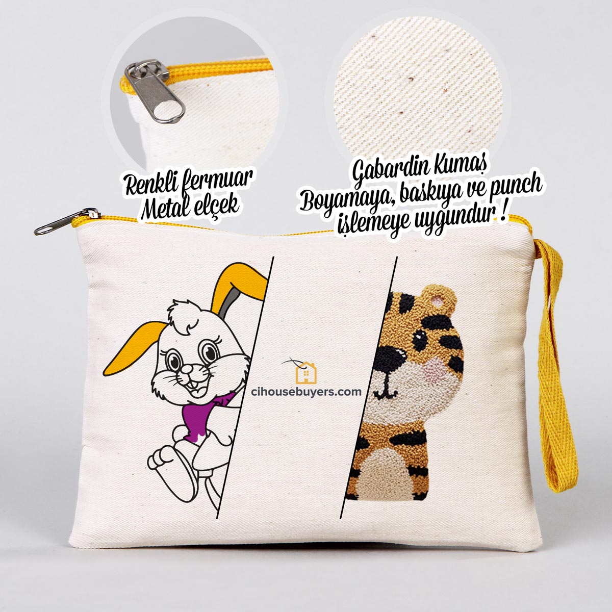 Clutch 21x15 cm Sarı Fermuar (Özelleştirilebilir) - istecanta.com