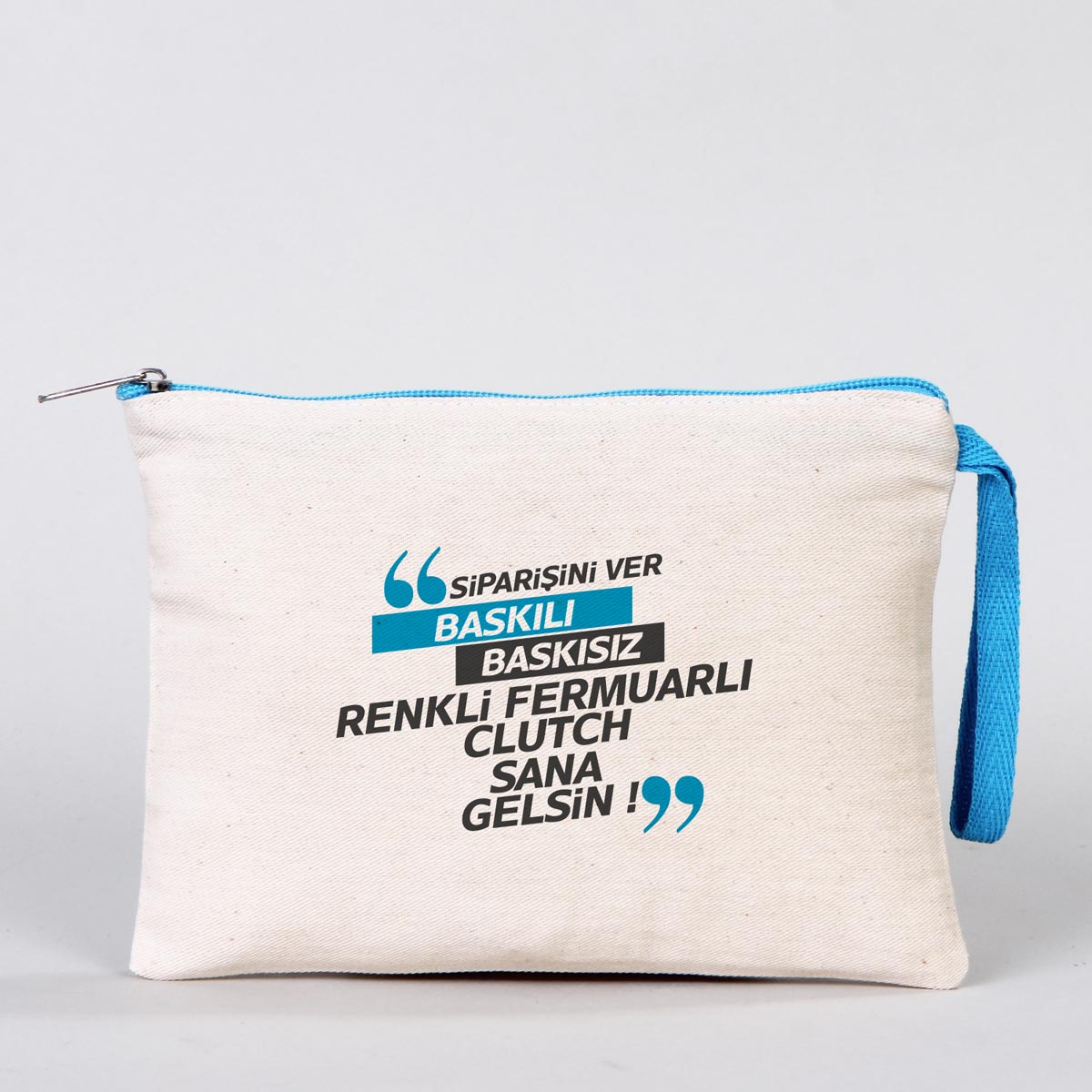 Karne Günü Desenli Clutch – Turkuaz Fermuarlı 21×15 cm (Özelleştirilebilir)