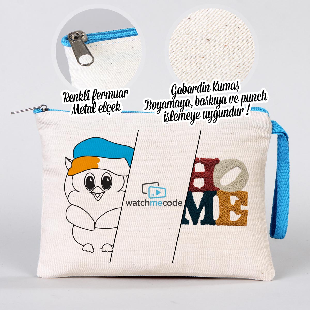 Clutch 21x15 cm Turkuaz Fermuar (Özelleştirilebilir) - istecanta.com