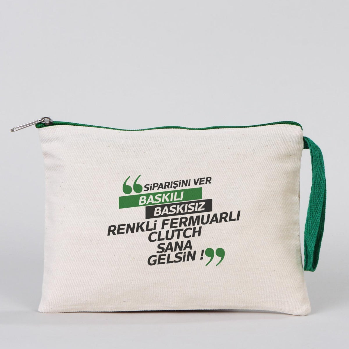 Clutch 21x15 cm Yeşil Fermuar (Özelleştirilebilir) - istecanta.com