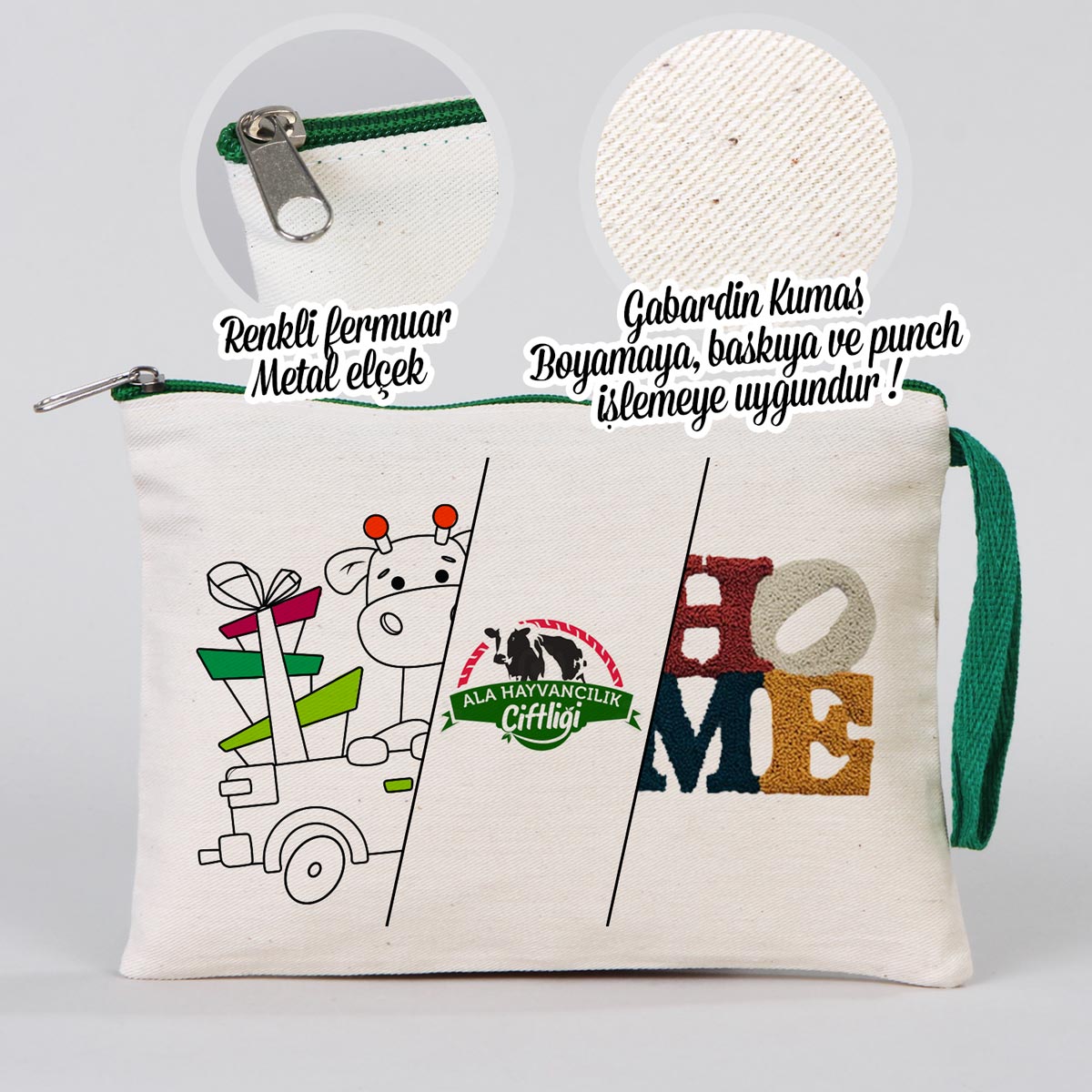 Clutch 21x15 cm Yeşil Fermuar (Özelleştirilebilir) - istecanta.com