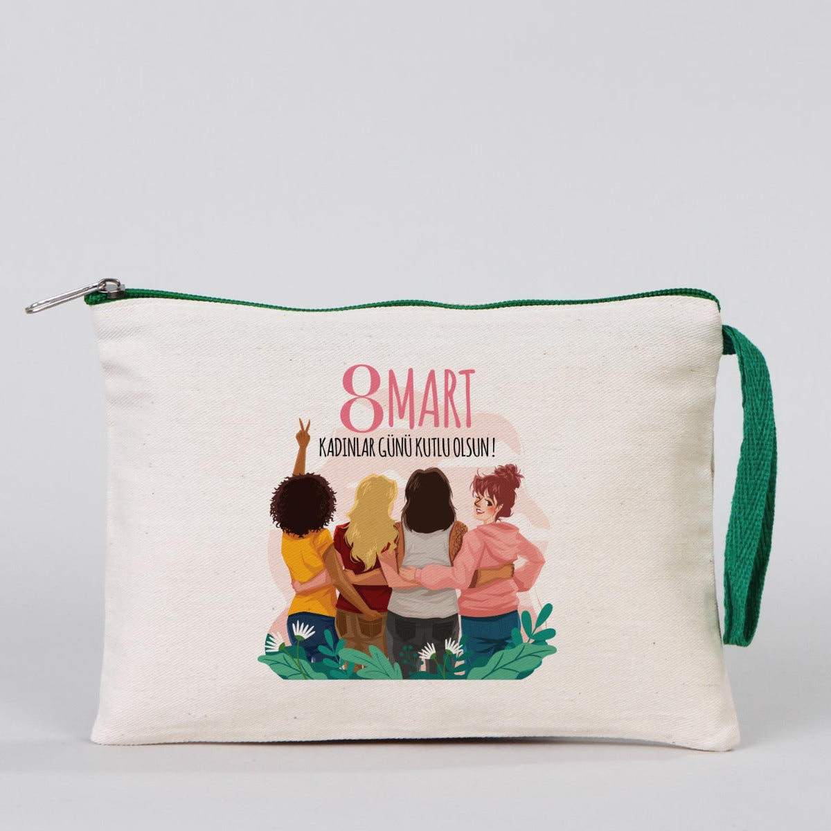 Clutch 21x15 cm Yeşil Fermuar (Özelleştirilebilir) - istecanta.com