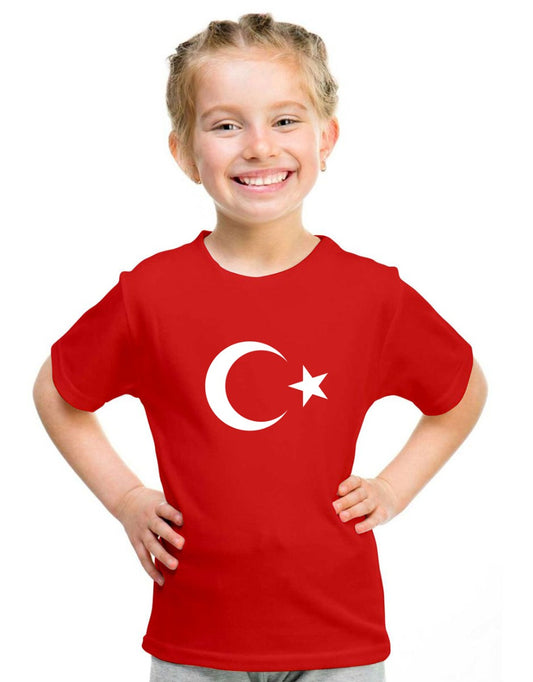 Ay Yıldız Baskılı Promosyon Çocuk Tişört - Kırmızı - istecanta.com
