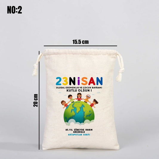 23 Nisan Hediyelikleri Ham Bez Kese - 15x20 cm (Özelleştirilebilir) - detay görünüm