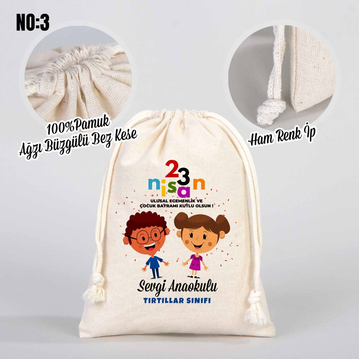 23 Nisan Hediyelikleri Ham Bez Kese - 15x20 cm (Özelleştirilebilir) - istecanta.com