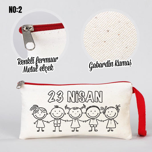 23 Nisan Boyanabilir Renkli Fermuarlı Bez Kalemlik - istecanta.com