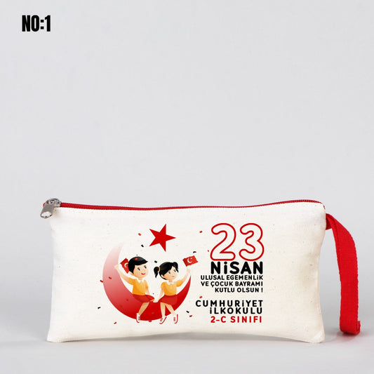 23 Nisan Renkli Fermuarlı Kalemlik Çanta 21x10 cm (Özelleştirilebilir) - istecanta.com