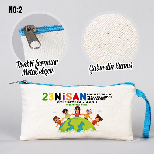 23 Nisan Renkli Fermuarlı Kalemlik Çanta 21x10 cm (Özelleştirilebilir) - istecanta.com