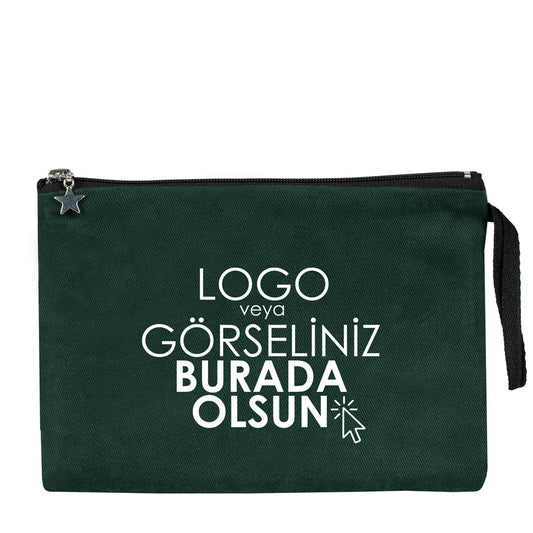 Clutch Kanvas Çanta Çam Yeşili- 25x18 cm Astarlı (Özelleştirilebilir) - istecanta.com