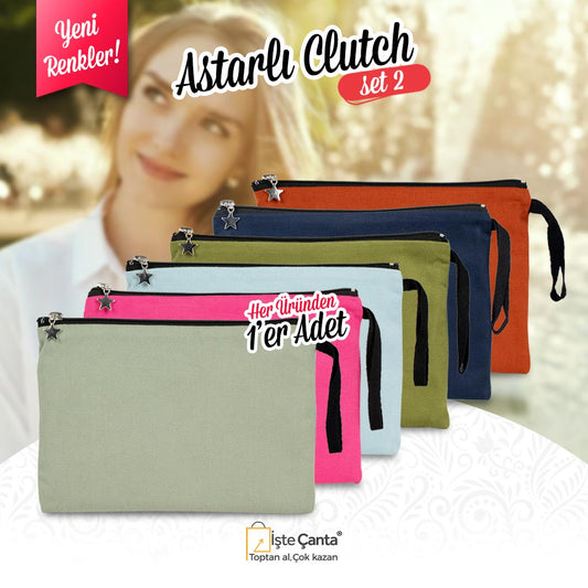 Astarlı Clutch Set 25x18cm Set 2 (6 Renk) - Her Üründen 1 Adet - istecanta.com