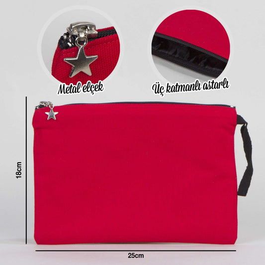 Clutch Kanvas Çanta Kırmızı (25x18) Astarlı - istecanta.com