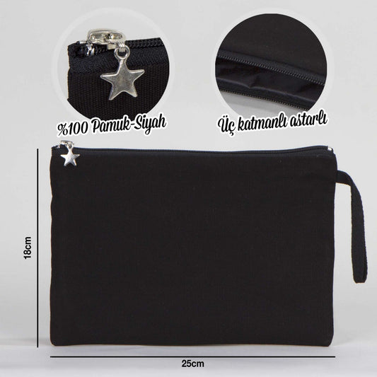 Clutch Kanvas Siyah Çanta (25x18) Astarlıu - istecanta.com