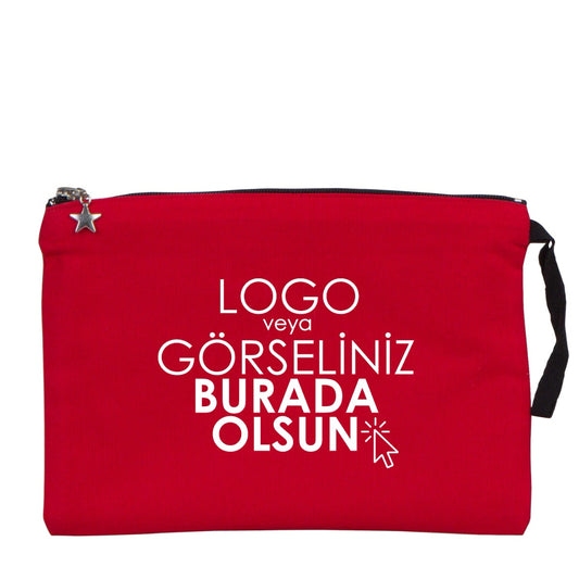Clutch Kanvas Çanta Kırmızı (25x18 cm) Astarlı (Özelleştirilebilir) - istecanta.com
