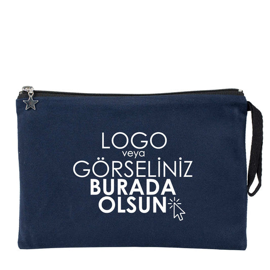 Clutch Kanvas Çanta Lacivert - 25x18 cm Astarlı (Özelleştirilebilir) - istecanta.com