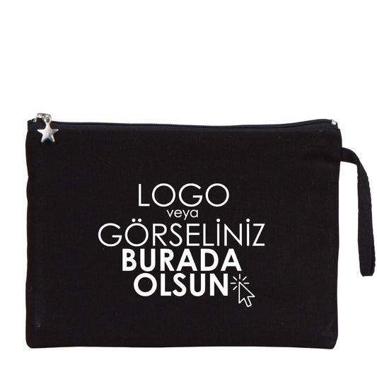 Clutch Kanvas Siyah Çanta (25x18 cm) Astarlı (Özelleştirilebilir) - istecanta.com