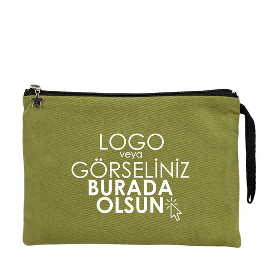 Clutch Kanvas Çanta Yeşil- 25x18 cm Astarlı (Özelleştirilebilir) - istecanta.com