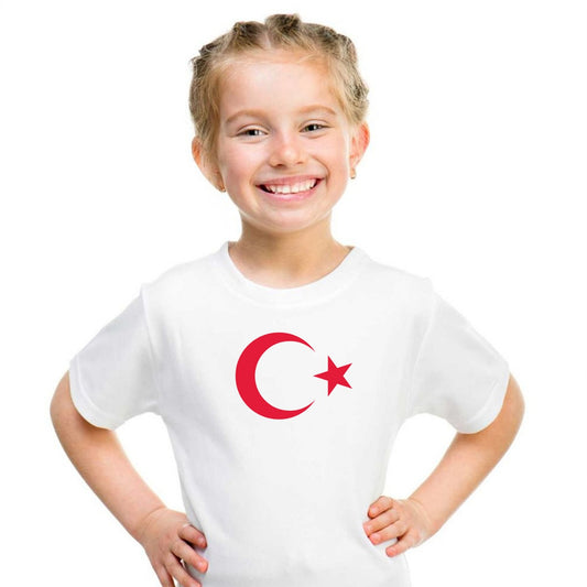 29 Ekim Ay Yıldız Baskılı Promosyon Çocuk Tişört - Beyaz - istecanta.com