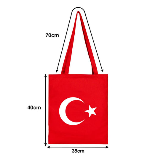 Ay Yıldız Baskılı Kırmızı Gabardin Bez Çanta, 35x40cm - istecanta.com