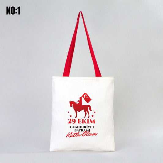 29 Ekim Temalı Bez Çanta, Kırmızı Kulp, 35x40 cm - istecanta.com
