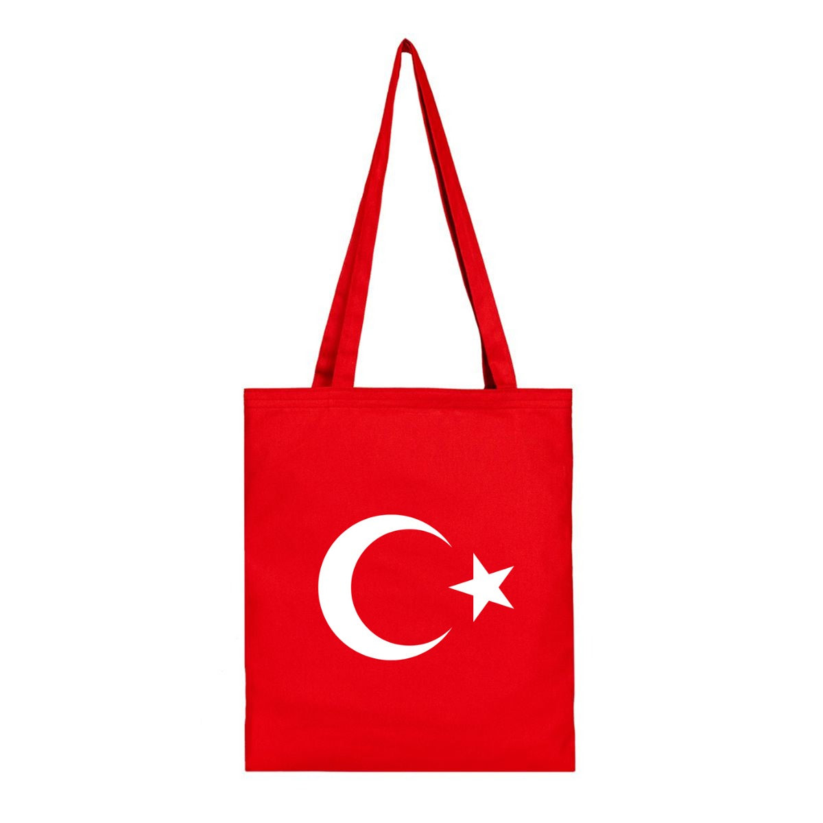 Ay Yıldız Baskılı Kırmızı Gabardin Bez Çanta, 35x40cm - istecanta.com