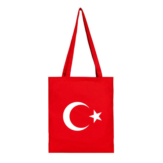 Ay Yıldız Baskılı Kırmızı Gabardin Bez Çanta, 35x40cm - istecanta.com