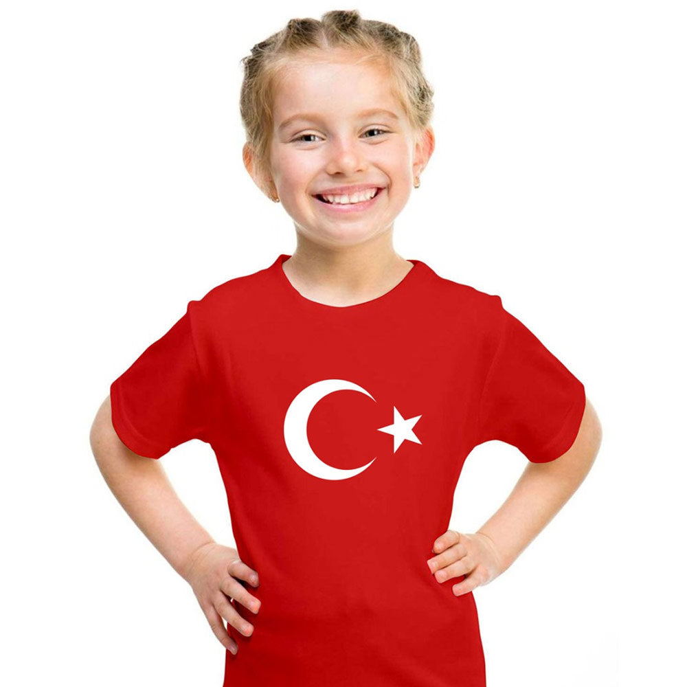 Ay Yıldız Baskılı Promosyon Çocuk Tişört - Kırmızı - istecanta.com