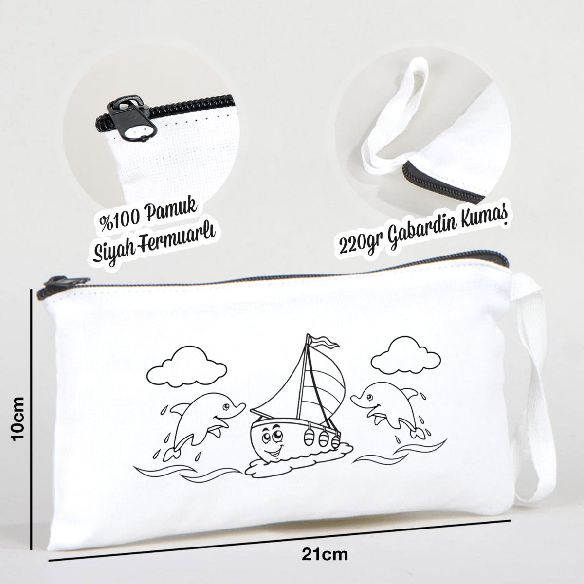 Boyanabilir Bez Kalemlik - Tekne Sevinci ve Yunus Dansı - istecanta.com