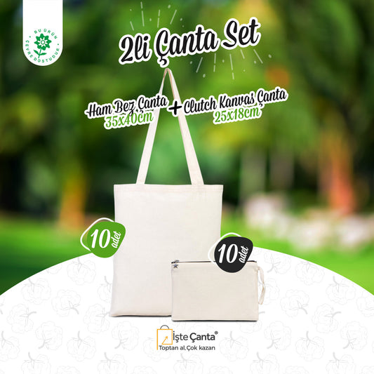 2'li Set - 10 Adet Ham Bez Çanta / 10 Adet Clutch Kanvas Çanta - istecanta.com