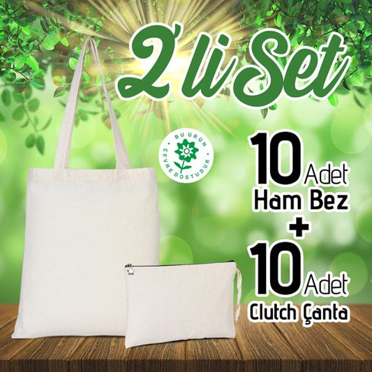 2'li Set - 10 Adet Ham Bez Çanta / 10 Adet Clutch Kanvas Çanta - istecanta.com
