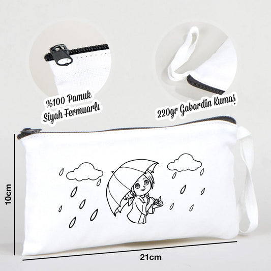 Boyanabilir Bez Kalemlik - Şemsiyeli Kız - istecanta.com